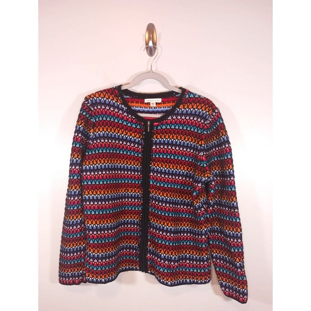 Coldwater Creek Geometric Rainbow Eclectic Grandmacore Cardigan Women's Size L